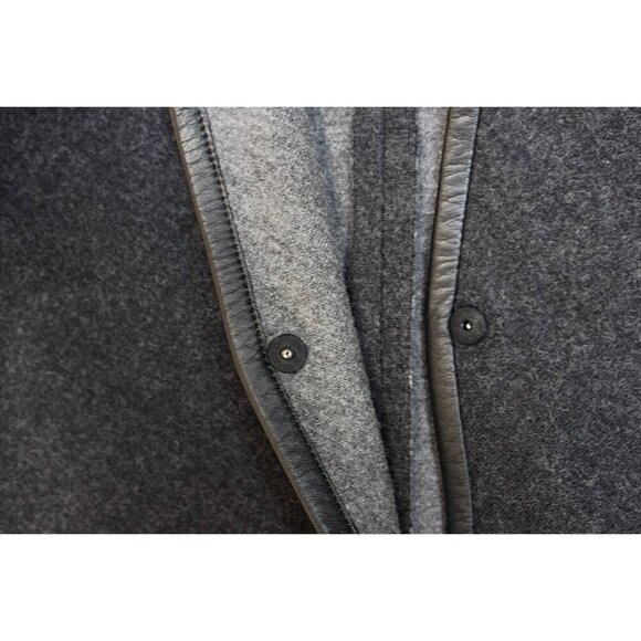 New w/Tags Eileen Fisher -Leather Trim Front Felted Merino Snap Front Cape, M/L - Picture 12 of 14